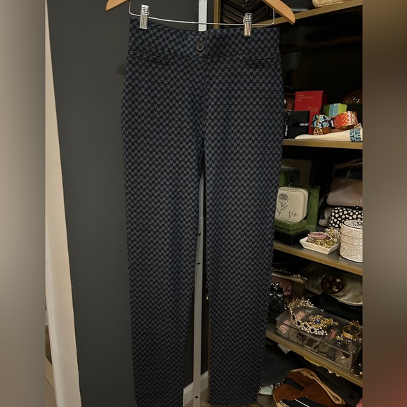 Betabrand Classic Dress Yoga Pants Straight Leg Howlstooth Navy Blue Medium Long - Picture 5 of 8
